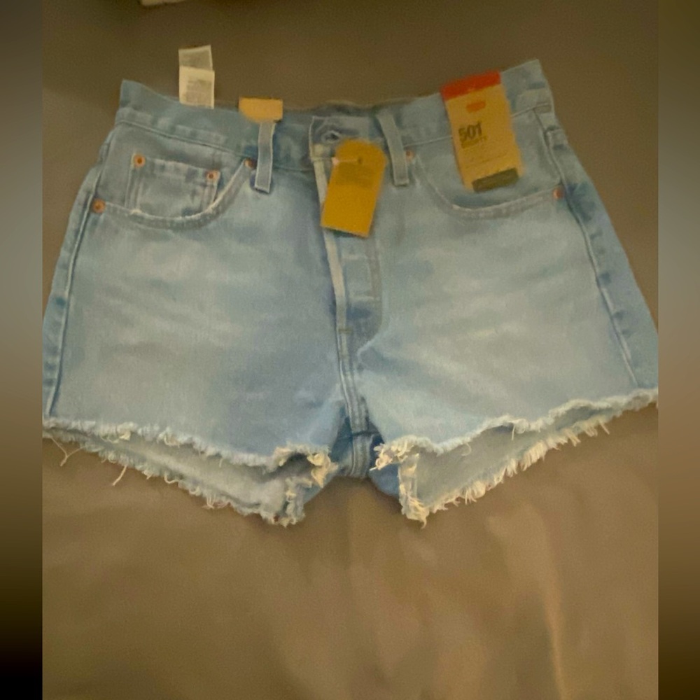 New Levi's 501 Light Blue Frayed Hem Jean Shorts
